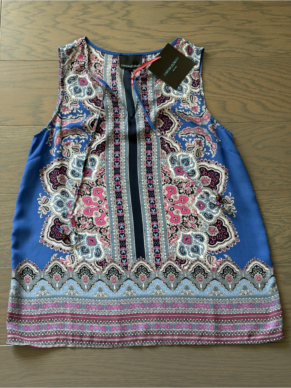 NWT Cynthia Rowley Blue Paisley-Print Sleeveless Camisole with Pink Accents